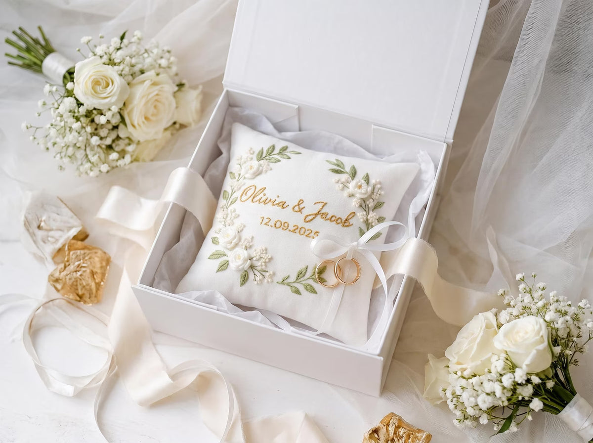 Embroidered Ring Bearer Pillow | Handmade Wedding Ceremony