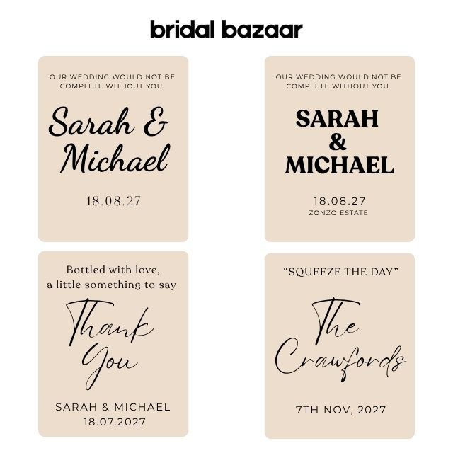 Personalised Mini 50ml Wedding Favour Bottles | Custom Label
