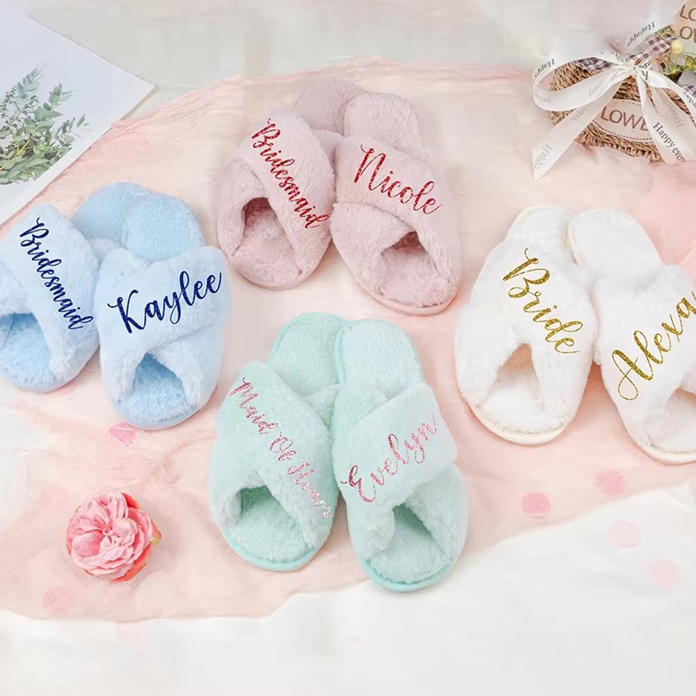 Bridal Slippers - Cross Fluffy