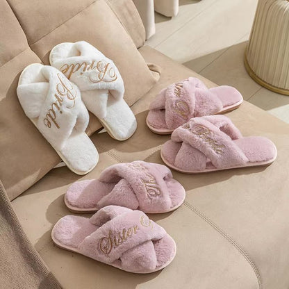 Bridal Slippers - Cross Fluffy