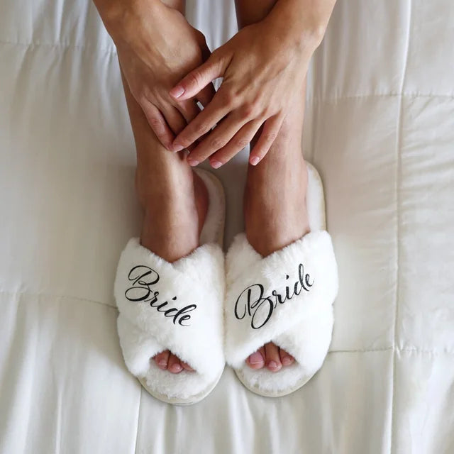 Bride Slippers - Cross Fluffy