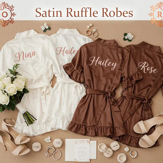 Bridal Satin Ruffle Robes - With Names