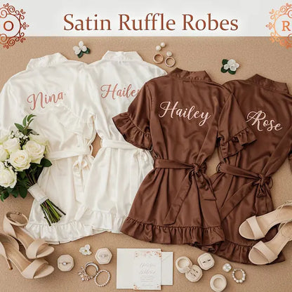 Bridal Satin Ruffle Robes - With Names