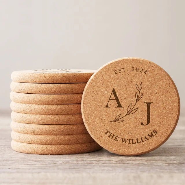 Personalised Cork Coasters | Custom Wedding Guest Favours