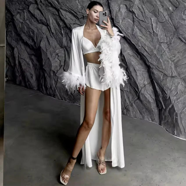 Bride Robe - White Loose Feathered