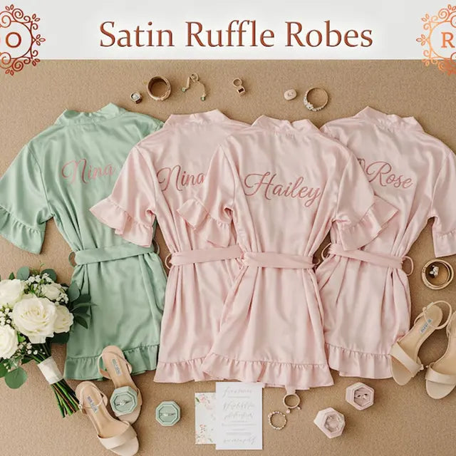 Bridal Satin Ruffle Robes - With Names