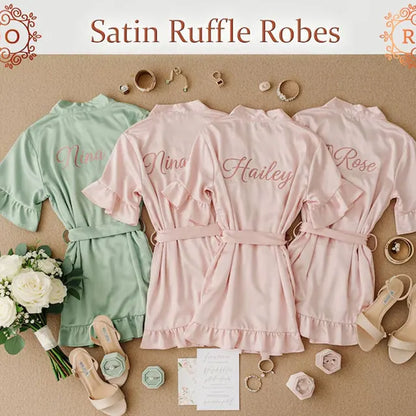 Bridal Satin Ruffle Robes - With Names