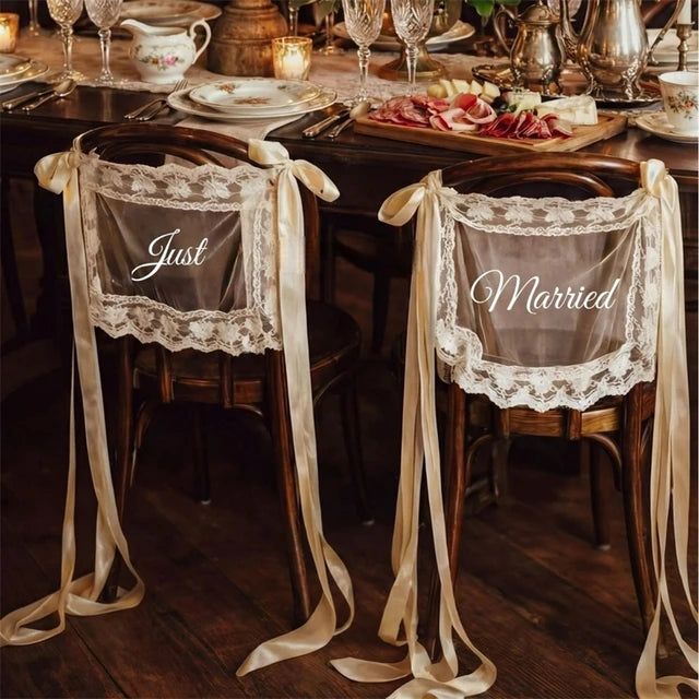 Chair Signs - "Just Married" Lace