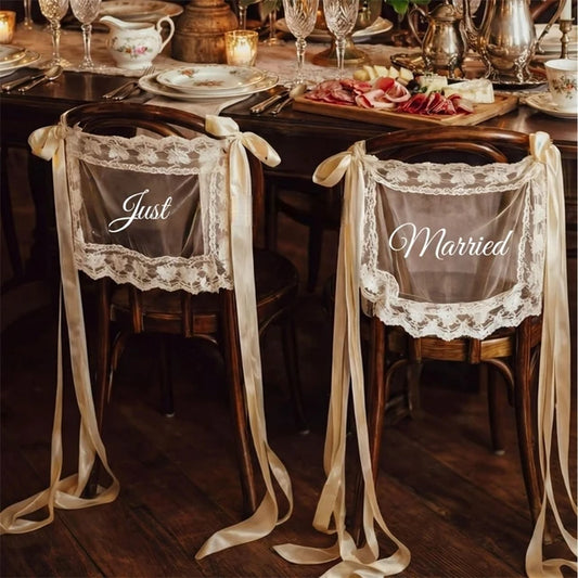 Chair Signs - "Just Married" Lace