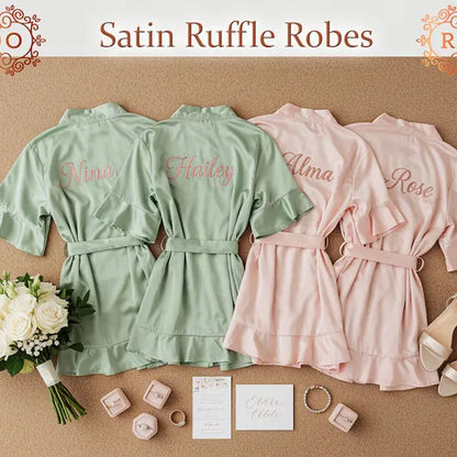 Bridal Satin Ruffle Robes - With Names