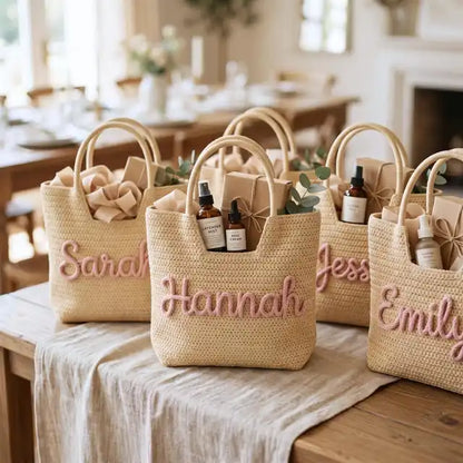 Bridesmaids Gifts - Personalised Straw Tote Bag