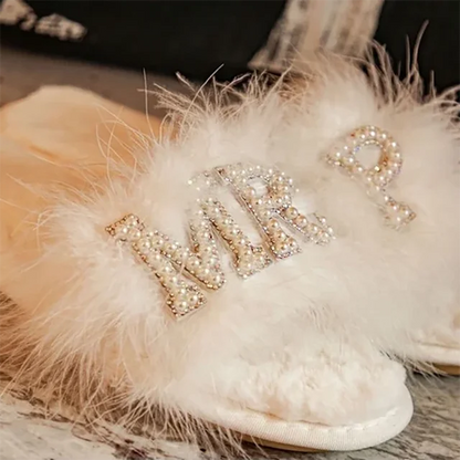 Bridal Slippers Pearl Feather