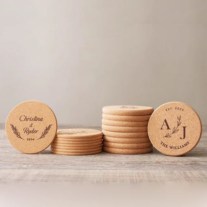 Personalised Cork Coasters | Custom Wedding Guest Favours