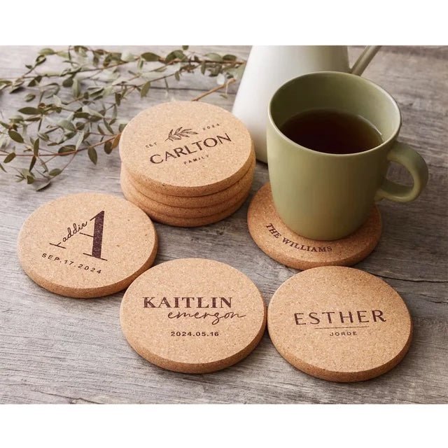 Personalised Cork Coasters | Custom Wedding Guest Favours