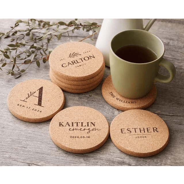 Personalised Cork Coasters | Custom Wedding Guest Favours