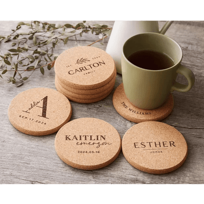 Personalised Cork Coasters | Custom Wedding Guest Favours
