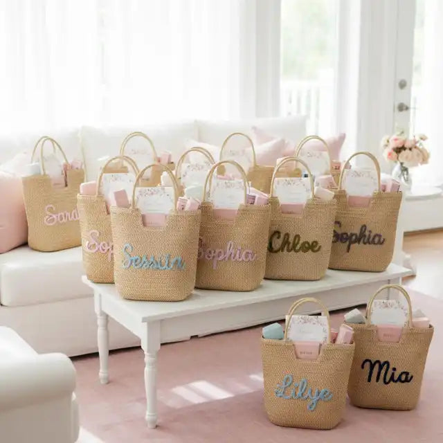 Bridesmaids Gifts - Personalised Straw Tote Bag