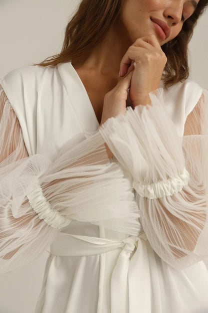 Bride Robe - Satin Sheer Sleeves