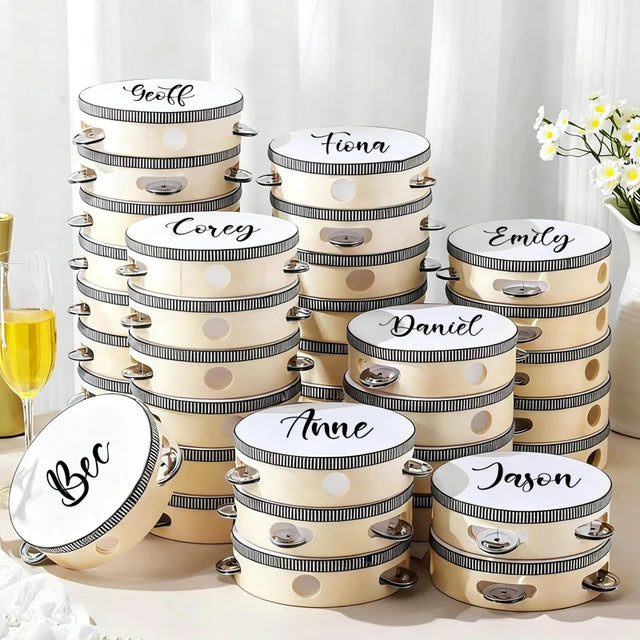 Personalised Wedding Tambourine – Mini Wooden Guest Tambourine