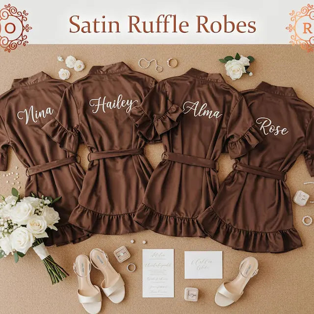 Bridal Satin Ruffle Robes - With Names