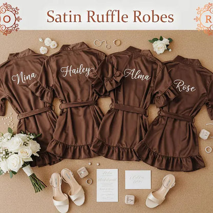 Bridal Satin Ruffle Robes - With Names