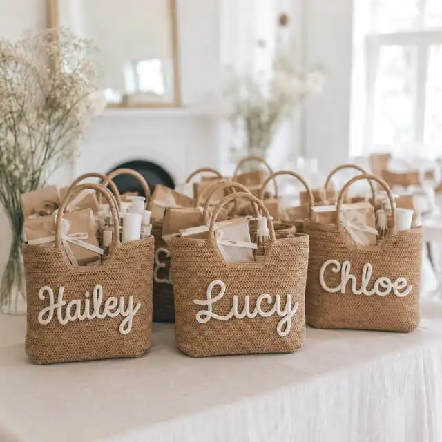 Bridesmaids Gifts - Personalised Straw Tote Bag