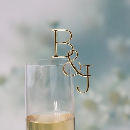 Personalised Acrylic Champagne Glass Tags – Wedding Initials - Bridal Bazaar