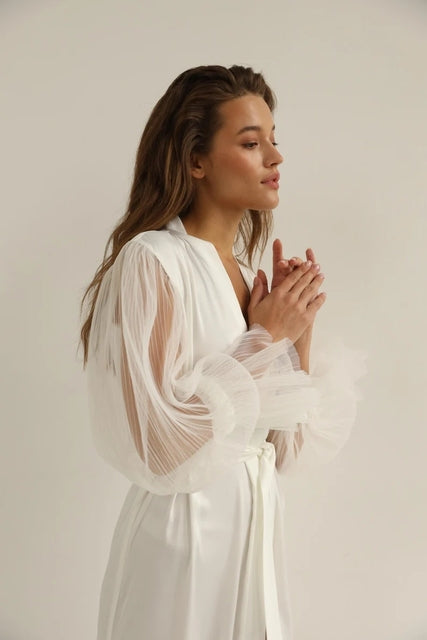 Bride Robe - Satin Sheer Sleeves