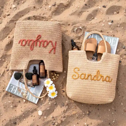 Bridesmaids Gifts - Personalised Straw Tote Bag