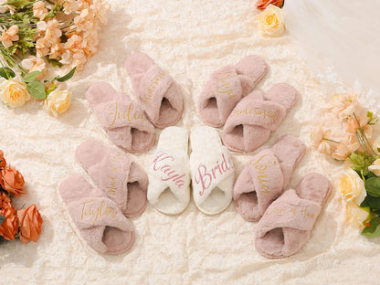 Bridal Slippers - Cross Fluffy