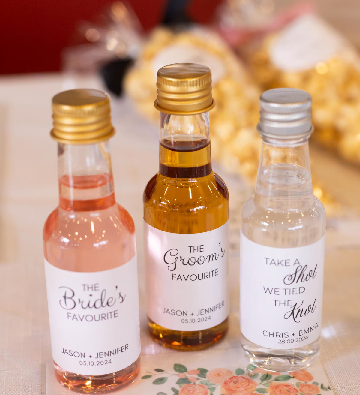Personalised 50ml Shot Bottle Wedding Favours – Custom Design