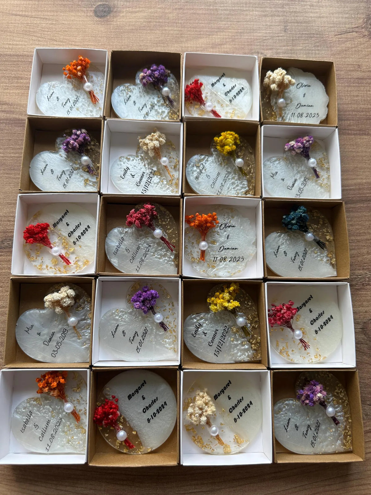Personalised Dried Flower Magnet Wedding Favours