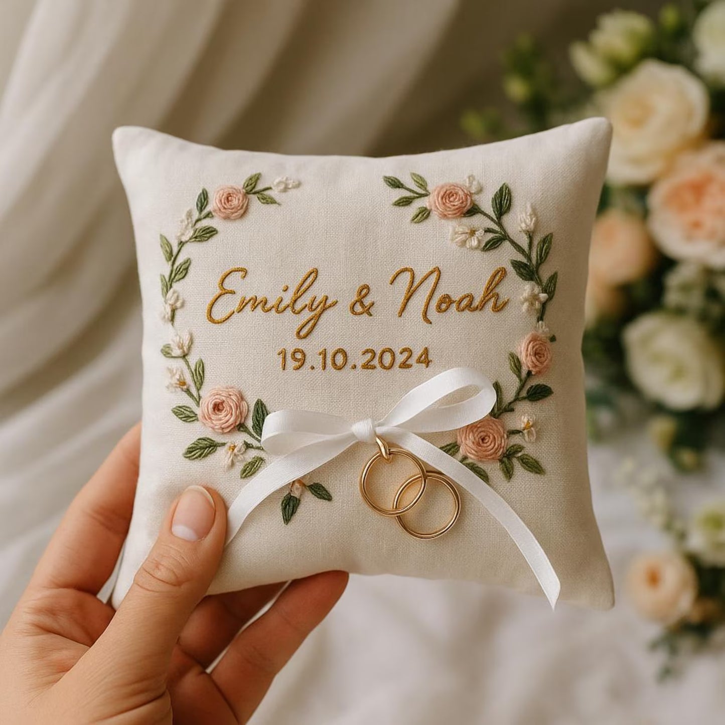 Embroidery Pillow Ring Holder