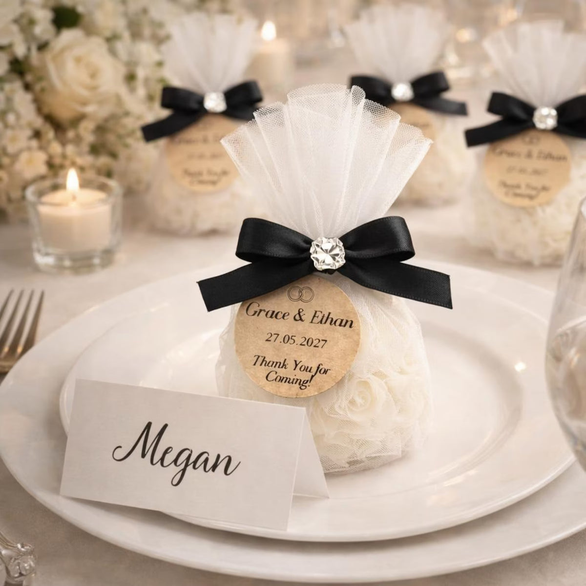 Personalised Rose Wedding Favours – Handmade Candle