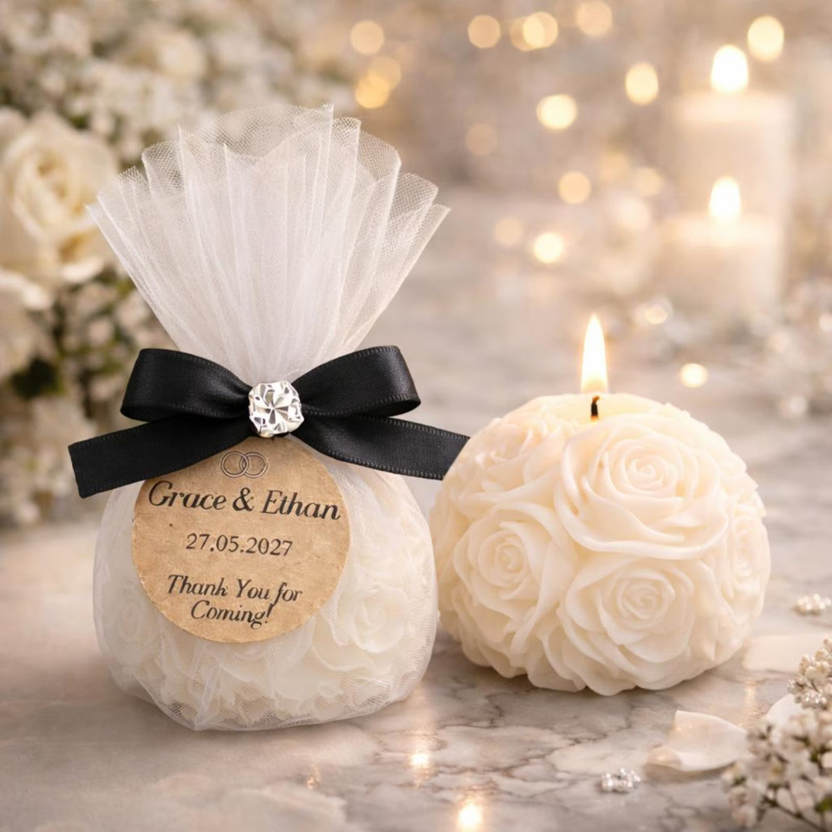 Personalised Rose Wedding Favours – Handmade Candle