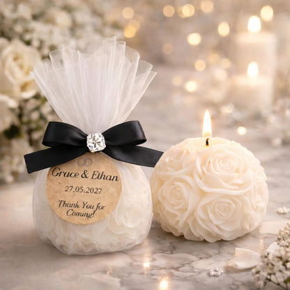Personalised Rose Wedding Favours – Handmade Candle