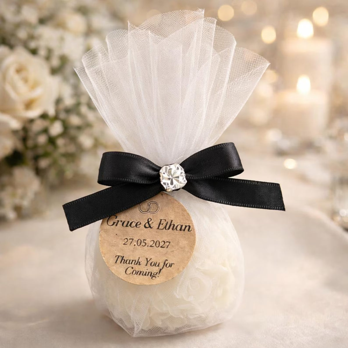 Personalised Rose Wedding Favours – Handmade Candle