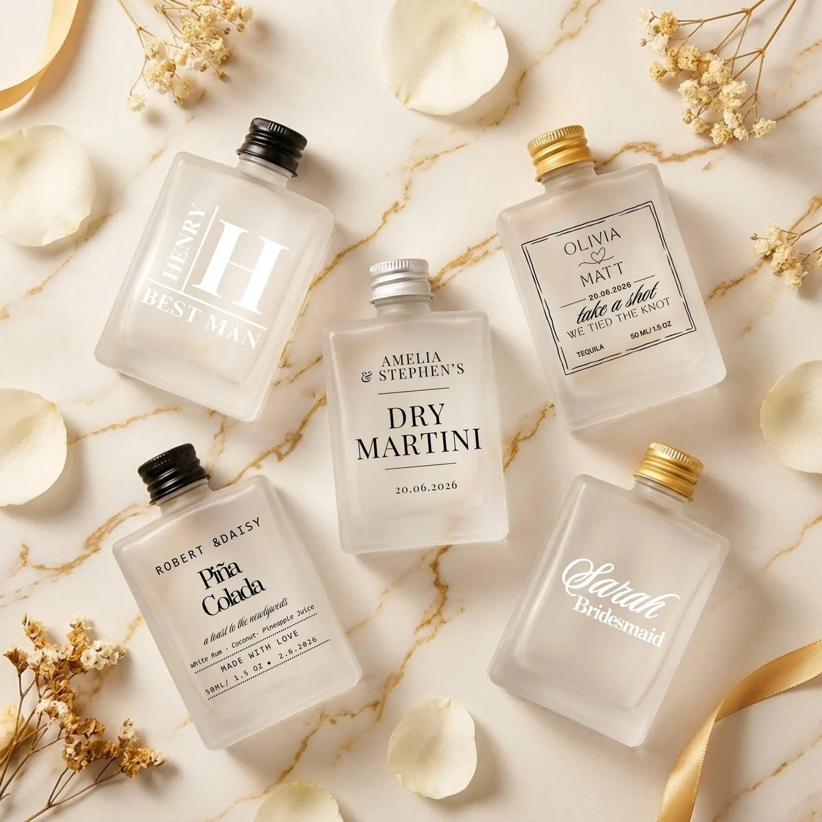 Personalised 50ml Wedding Favour Bottles – Frosted Glass