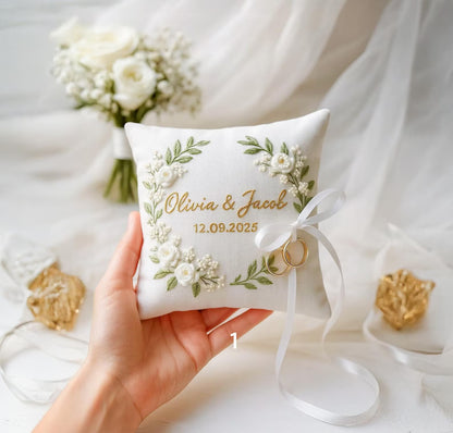 Embroidered Ring Bearer Pillow | Handmade Wedding Ceremony