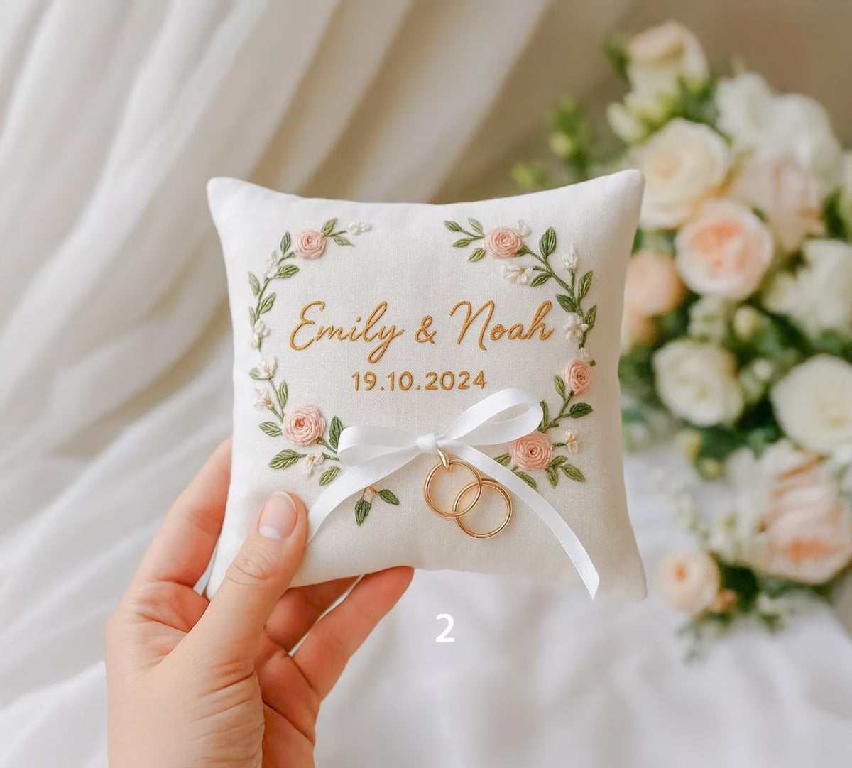 Embroidered Ring Bearer Pillow | Handmade Wedding Ceremony