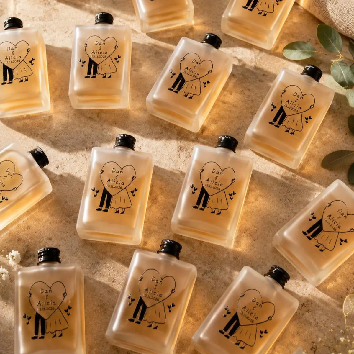 Personalised 50ml Wedding Favour Bottles – Frosted Glass