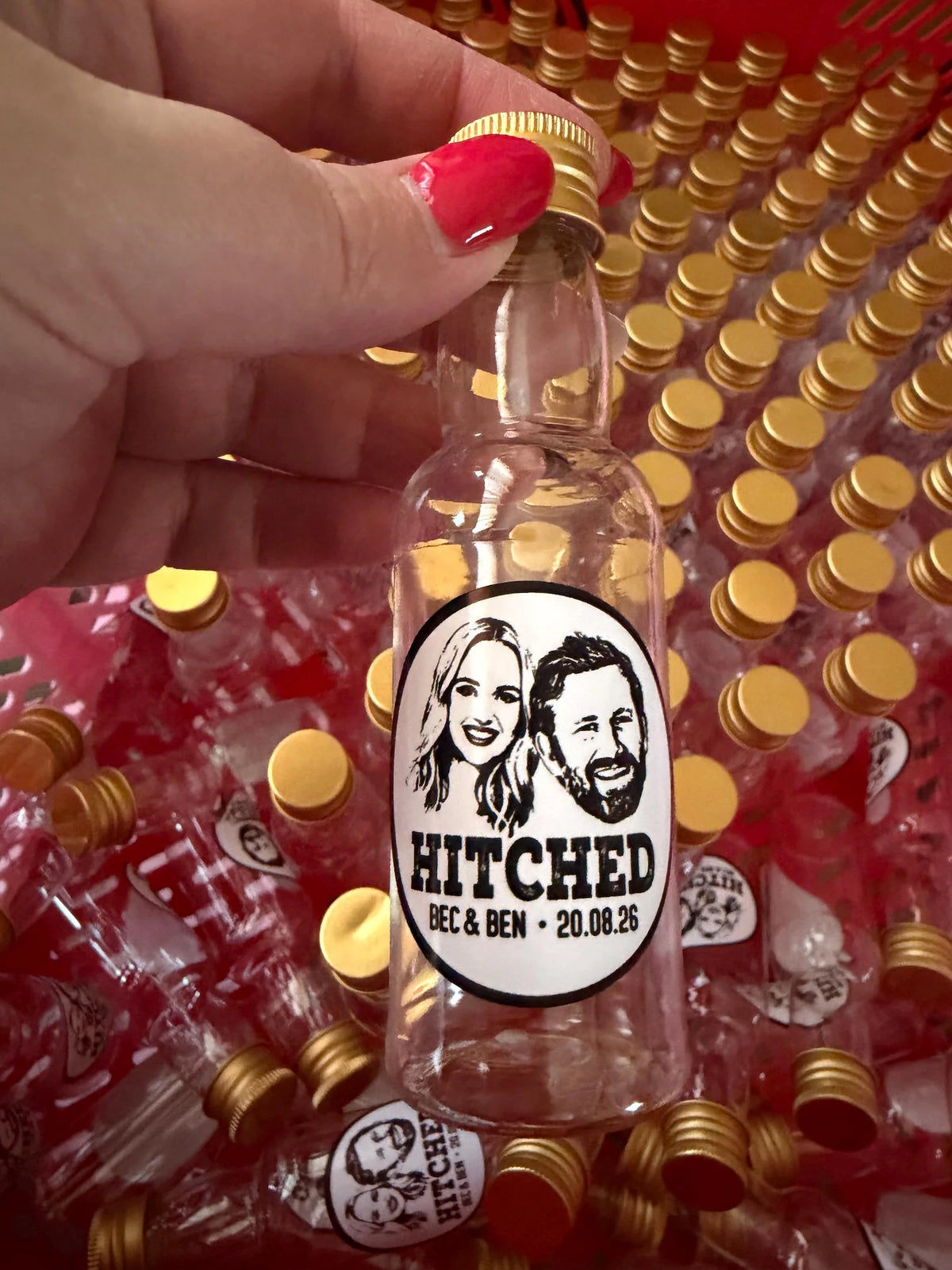 Personalised 50ml Shot Bottle Wedding Favours – Custom Design