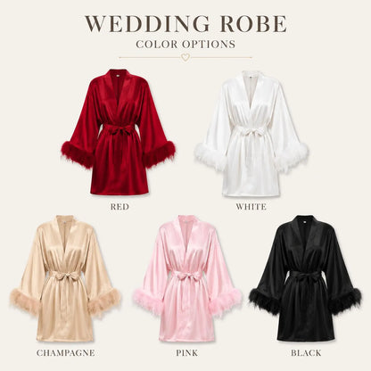 Bridal Robe with Feather Trim – Bride & Bridesmaid - Bridal Bazaar
