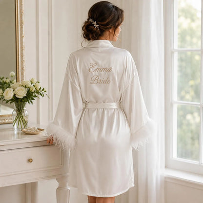 Bridal Robe with Feather Trim – Bride & Bridesmaid - Bridal Bazaar