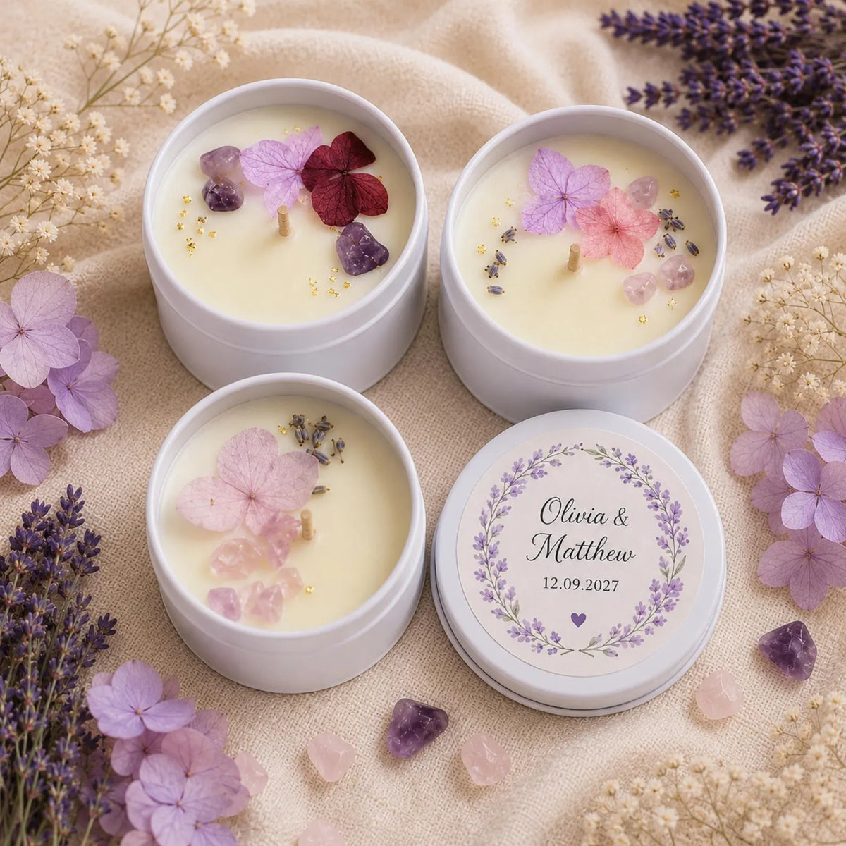 Personalised Soy Candle Wedding Favours – 50ml Keepsake Tins