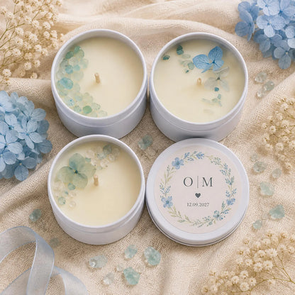 Personalised Soy Candle Wedding Favours – 50ml Keepsake Tins