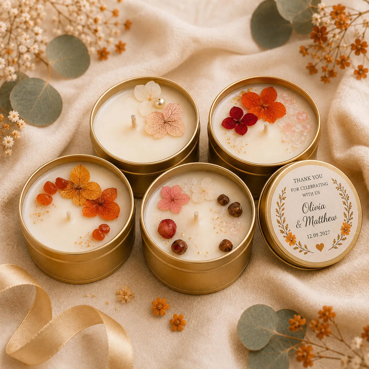 Personalised Soy Candle Wedding Favours – 50ml Keepsake Tins