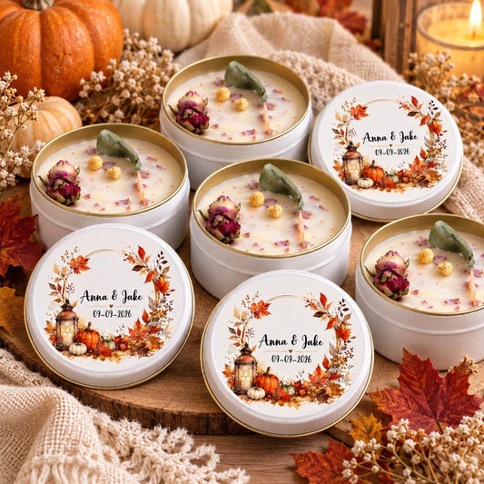 Personalised Autumn Soy Candle Wedding Favours - Bridal Bazaar