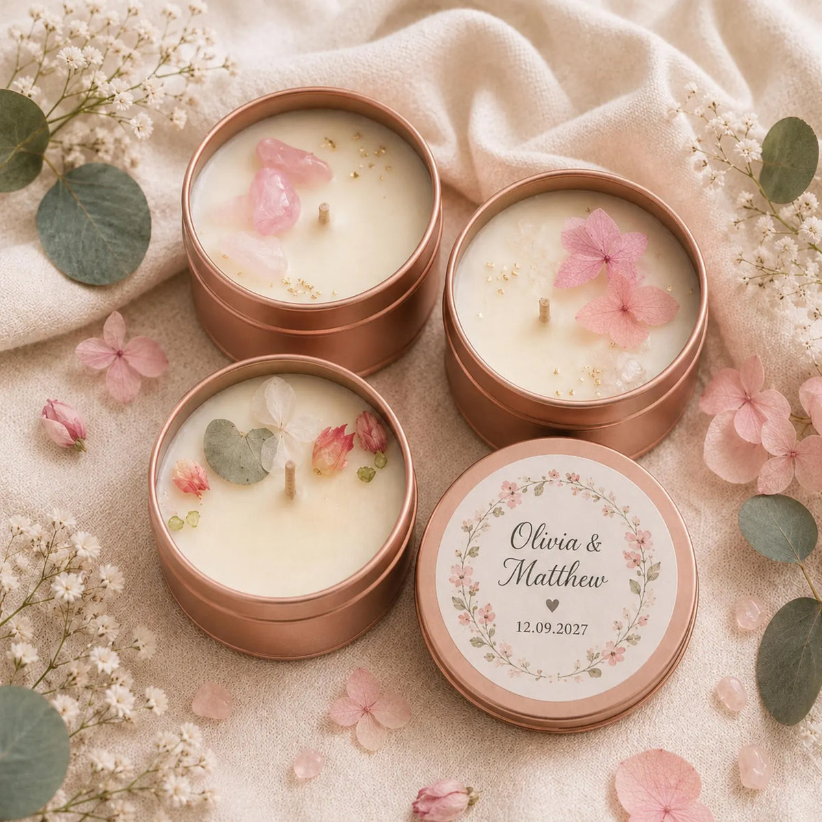 Personalised Soy Candle Wedding Favours – 50ml Keepsake Tins