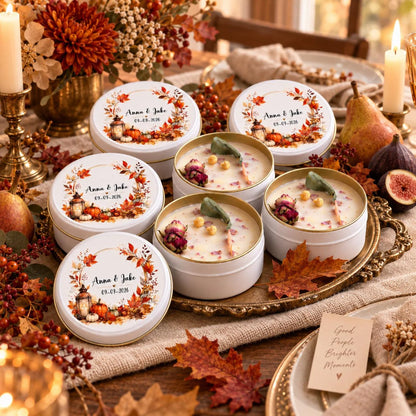 Personalised Autumn Soy Candle Wedding Favours